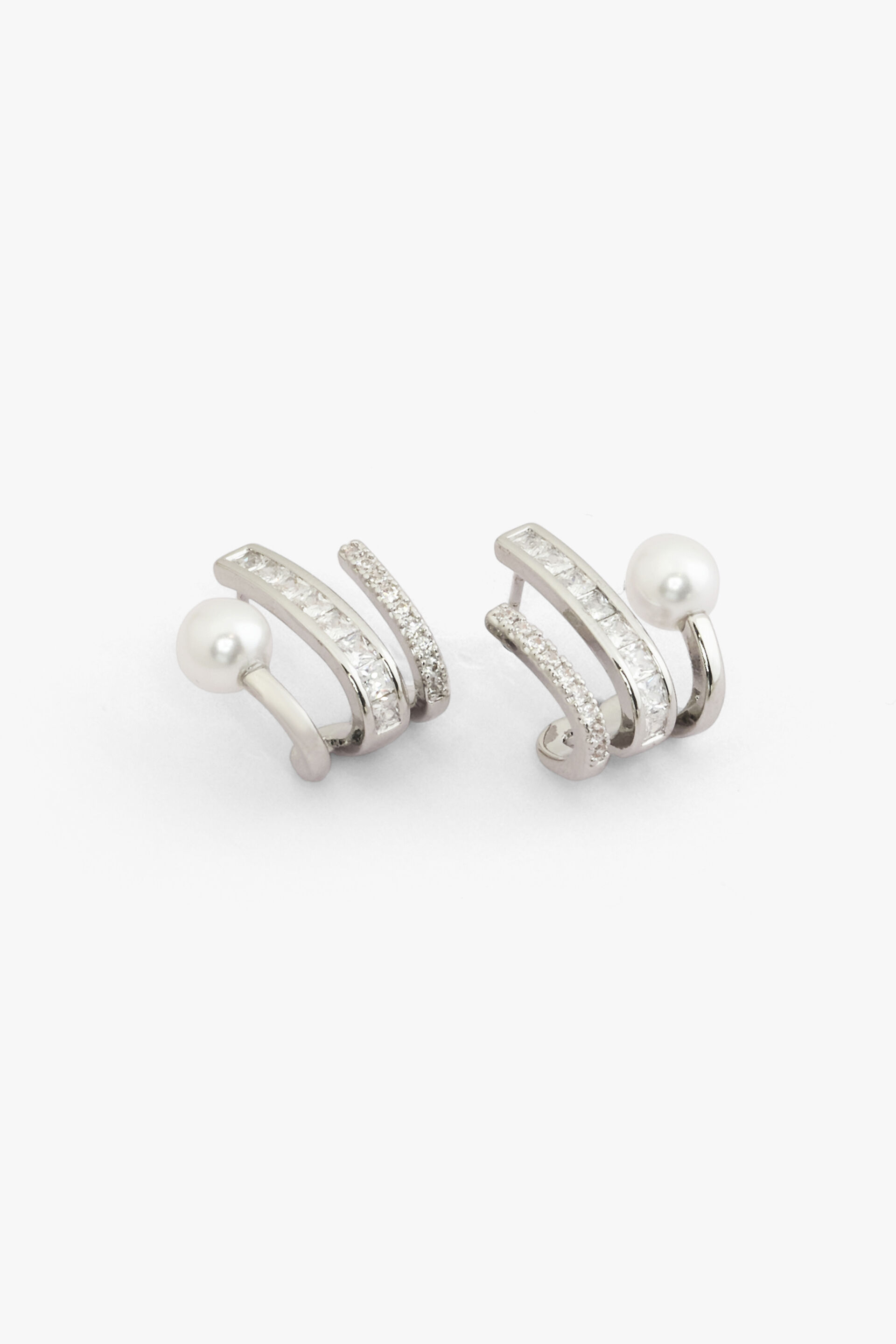Silver Embellished Pearl Earrings, , image 2